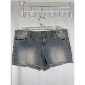 LC Lauren Conrad Pinstripe Denim Shorts Blue White Striped Frayed Hem Size 16